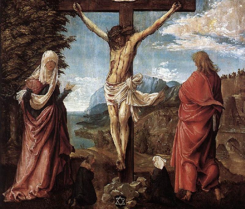 ALTDORFER, Albrecht Christ on the Cross between Mary and St John Germany oil painting art